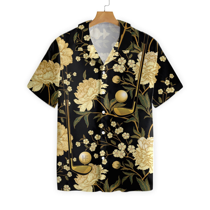 Luxury Black And Gold Floral Golf Club And Ball EZ20 1101 Hawaiian Shirt