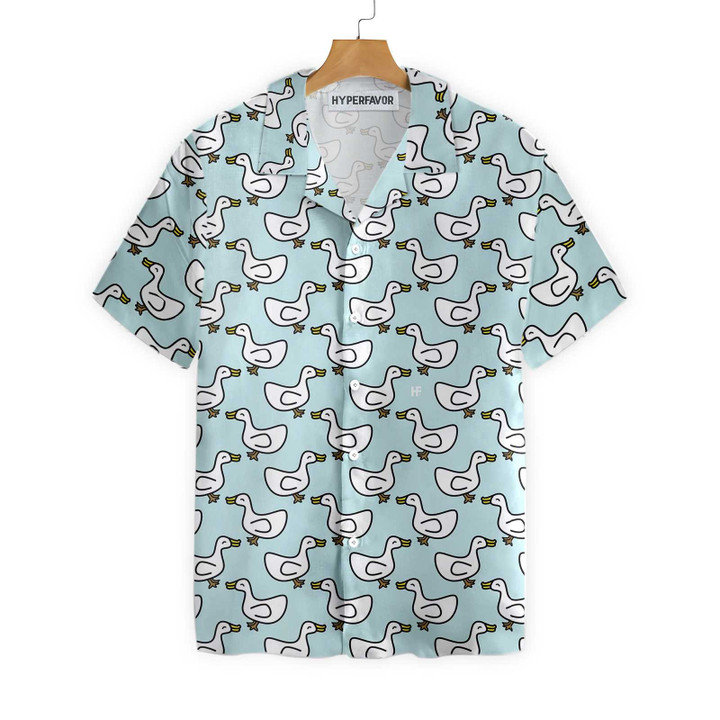 White Duck Cartoon In Blue Hawaiian Shirt