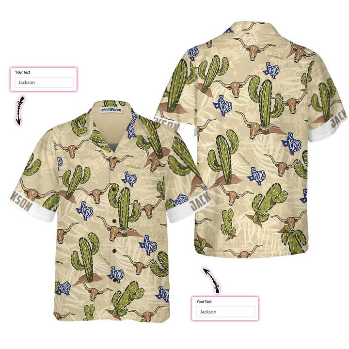 Texas Longhorn Cactus Custom Hawaiian Shirt, Unique Texas Shirt For Texas Lovers