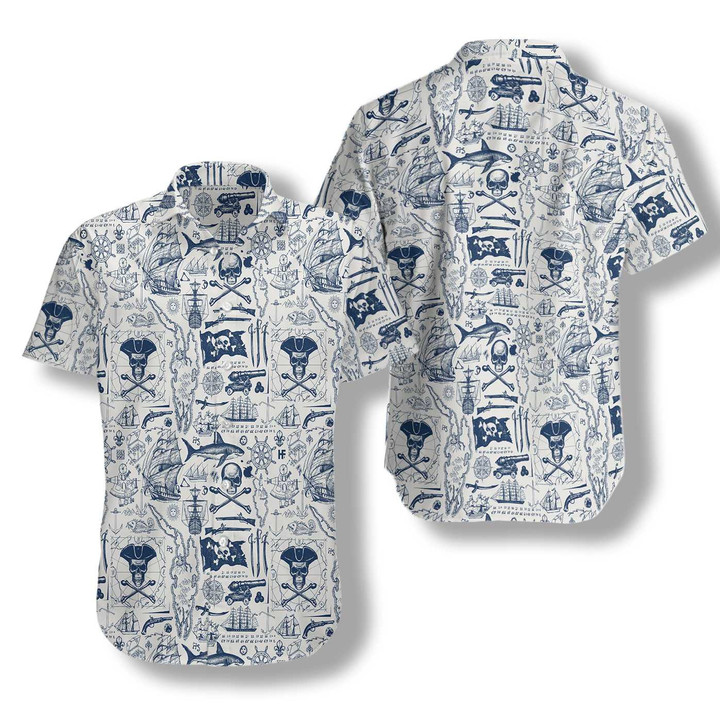 Vintage Pirate And Nautical Symbols Hawaiian Shirt