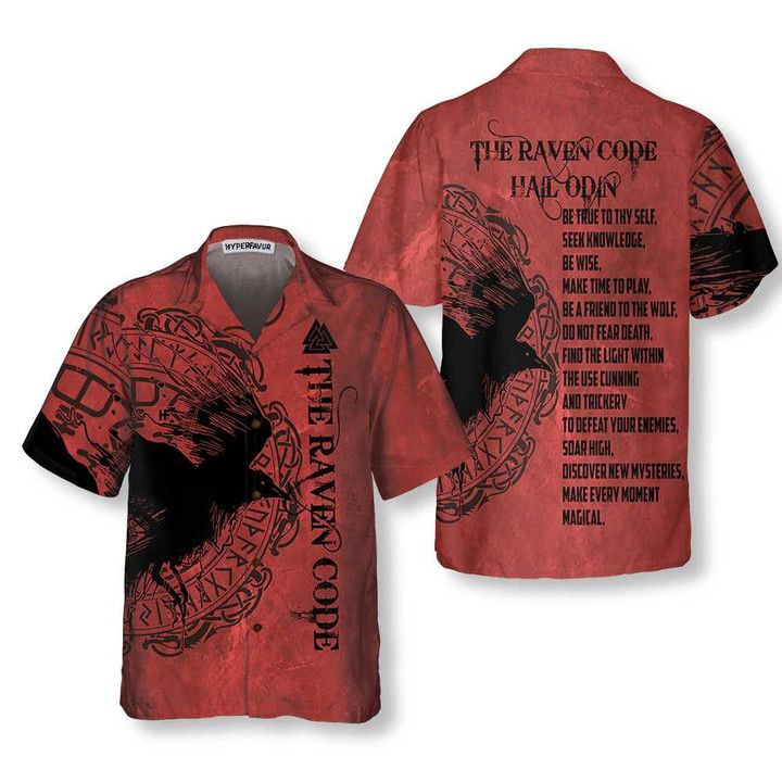 The Raven Code Hail Odin Hawaiian Shirt, Cool Red Viking Shirt For Men And Women
