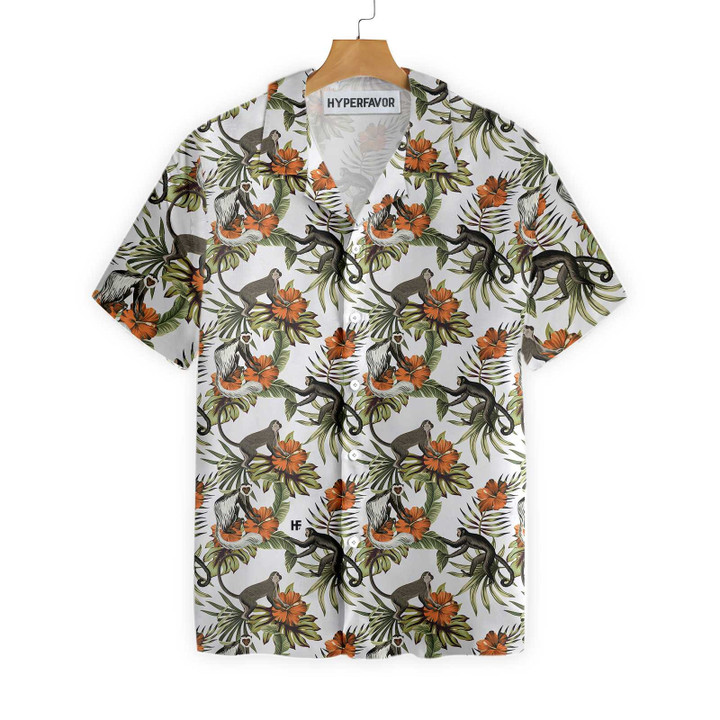 Tropical Red Hibiscus Flower Monkey Shirt For Men Hawaiian Shirt