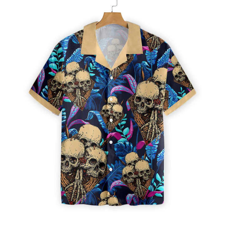 Skull Tropical Palm Leaves Background Hawaiian Shirt