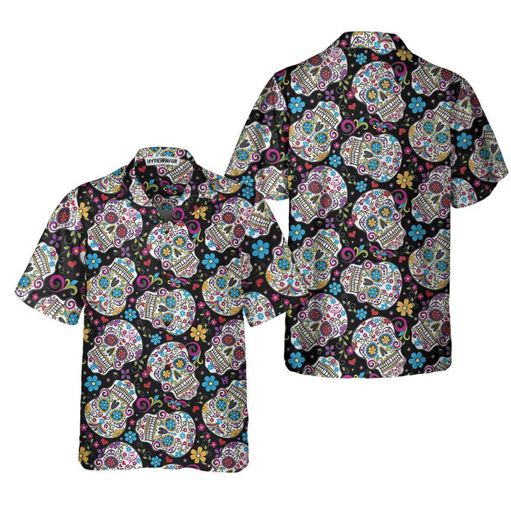 Sugar Skulls With Flowers Hawaiian Shirt, Colorful Floral Mexican Skull, Best Day Of The Dead Gift