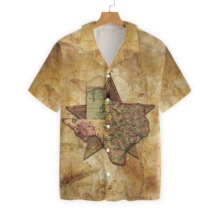 Texas State Map And Compass Pattern Hawaiian Shirt, Insignia State Of Texas Shirt, Texas Shirt For Men