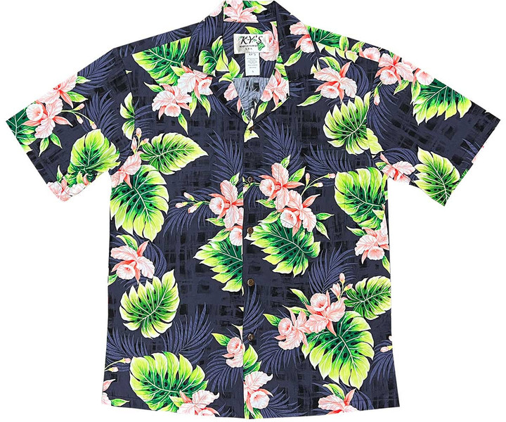 Luau Orchid Black Hawaiian Shirt