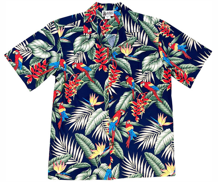 Jungle Macaws Navy Hawaiian Shirt