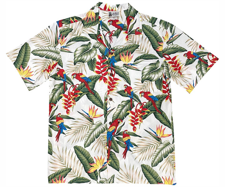 Jungle Macaws White Hawaiian Shirt