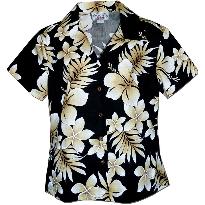 Tropic Fever Black Fitted Women's Hawaiian Shirt