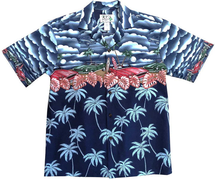 Beach Cars Navy Hawaiian Shirt