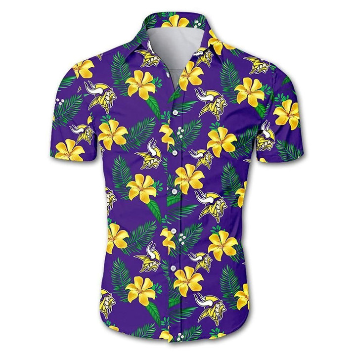 NFL minnesota vikings tropical flower Hawaiian Shirt White Men Women Beach Wear Short Sleeve Hawaii Shirt