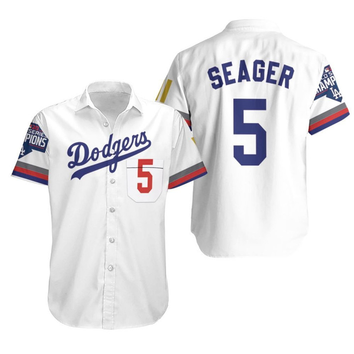 Los Angeles Dodgers Seager 5 2020 Championship Golden Edition White Jersey Inspired Style Hawaiian Shirt