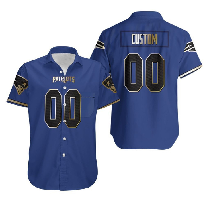 New England Patriots Personalized Custom 2019 Fathers Day Royal Black Golden Jersey Inspired Style Hawaiian Shirt