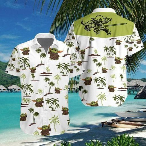 Baby Yoda Hawaiian Shirt White Men Women Beach Wear Short Sleeve Hawaii Shirt