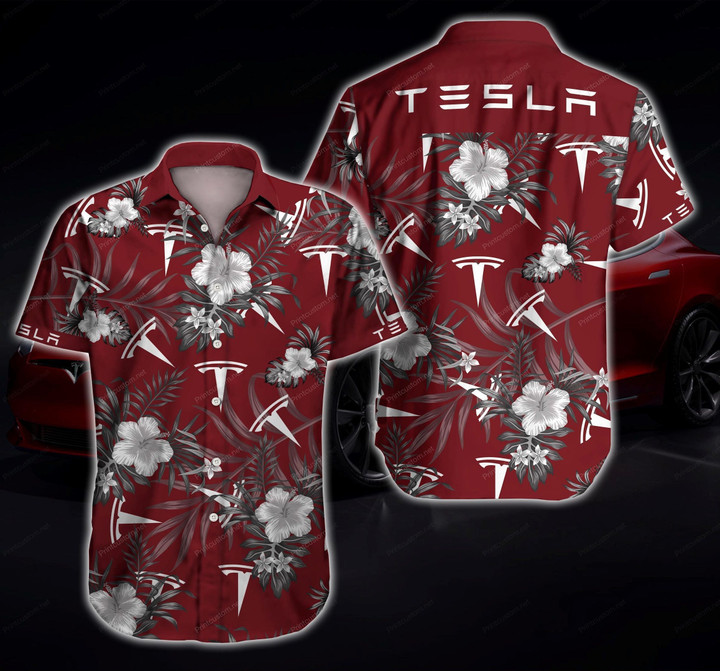 Tlmus Tesla Hawaii Shirt Summer Button Up Shirt For Men Beach Wear Short Sleeve Hawaii Shirt