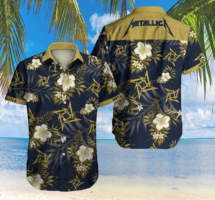 Tlmus-metallica Hawaii Shirt Summer Button Up Shirt For Men Beach Wear Short Sleeve Hawaii Shirt