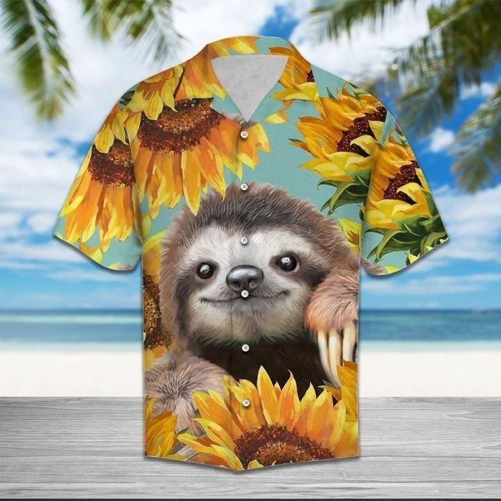 Sunflower and sloth Hawaiian Shirt White Men Women Beach Wear Short Sleeve Hawaii Shirt