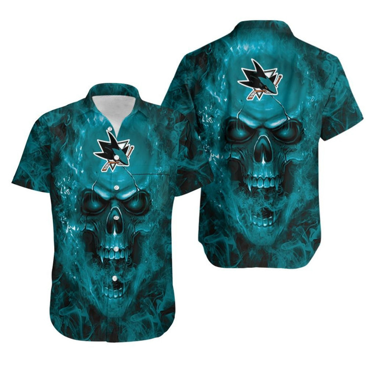 San Jose Sharks NHL fan skull Hawaiian Shirt
