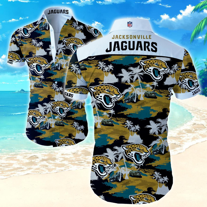 Nfl Jacksonville Jaguars Hawaiian Shirt Summer Button Up Shirt For Men Beach Wear Short Sleeve Hawaii Shirt