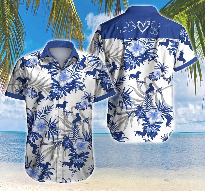 Tlab Nurses Dachshund Hawaii Shirt Summer Button Up Shirt For Men Beach Wear Short Sleeve Hawaii Shirt