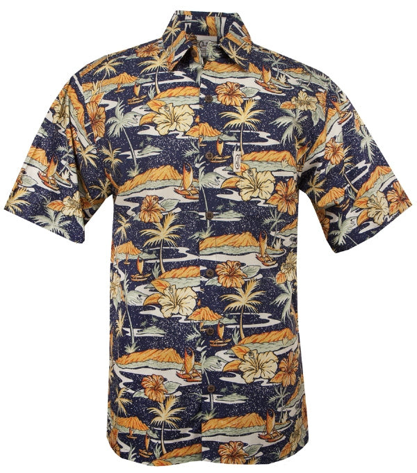 Old Hawaii Mens Hawaiian Aloha Shirt in Navy