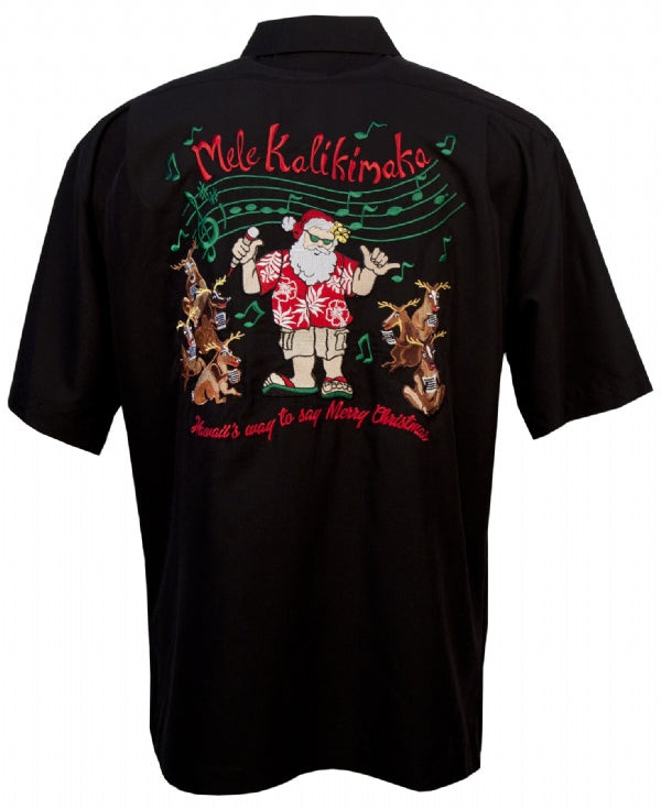 Santa Sing Along Hawaiian Christmas Mens Hawaiian Aloha Shirt in Black
