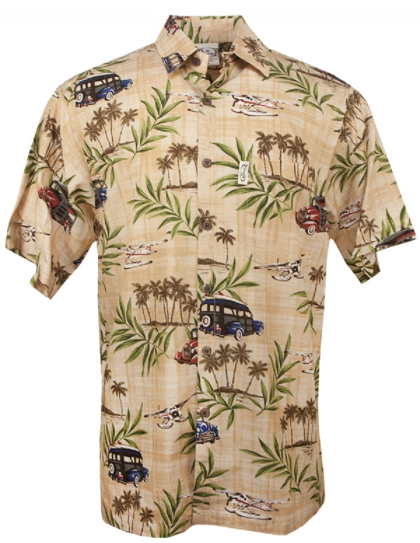 Sea Plane Mens Hawaiian Aloha Shirt in Tan
