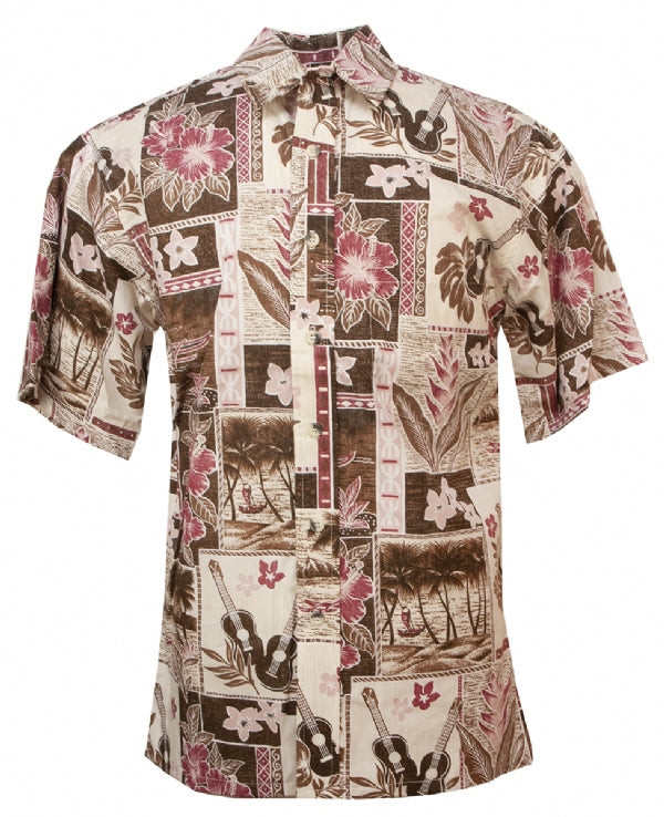 Ukulele Blocks Reversed Print Mens Hawaiian Shirt in Brown