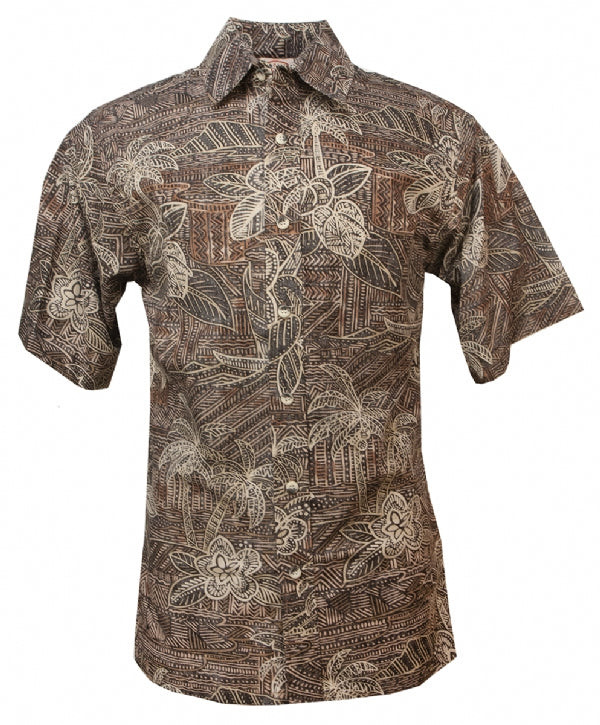 Waikiki Batik Reversed Print Mens Hawaiian Shirt in Coffee