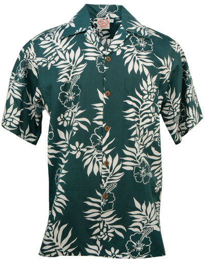 Mini Tahitian Mens Hawaiian Aloha Shirt in Green & White