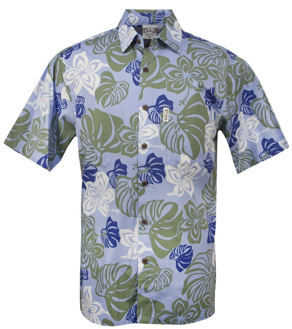 Abstract Hibiscus Mens Hawaiian Aloha Shirt in Powder