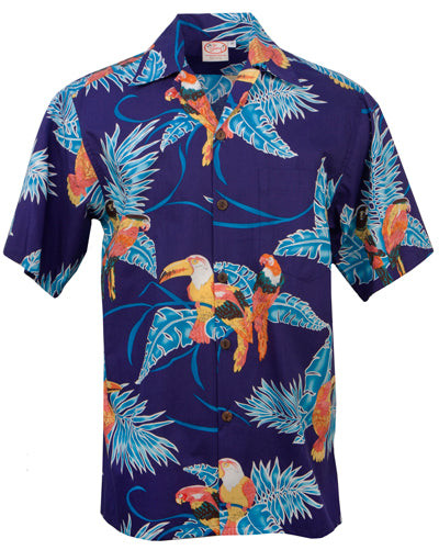 Tropical Birds Mens Hawaiian Aloha Shirt in Royal