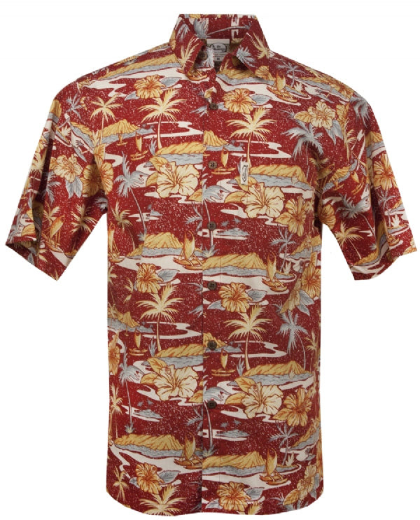 Old Hawaii Mens Hawaiian Aloha Shirt in Red
