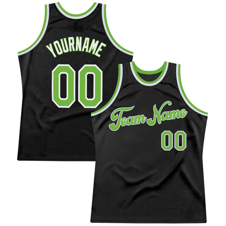 Custom Black Neon Green-White  Throwback Basketball Jersey