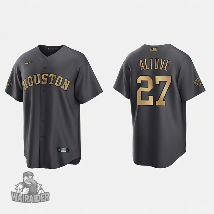 Men's Houston Astros #27 Jose Altuve Charcoal 2022 All-Star Stitched Baseball Jersey