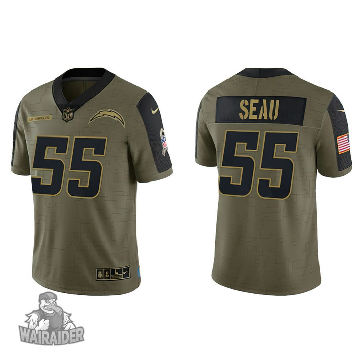 Men's Los Angeles Chargers Junior Seau Olive 2021 Salute To Service Jersey