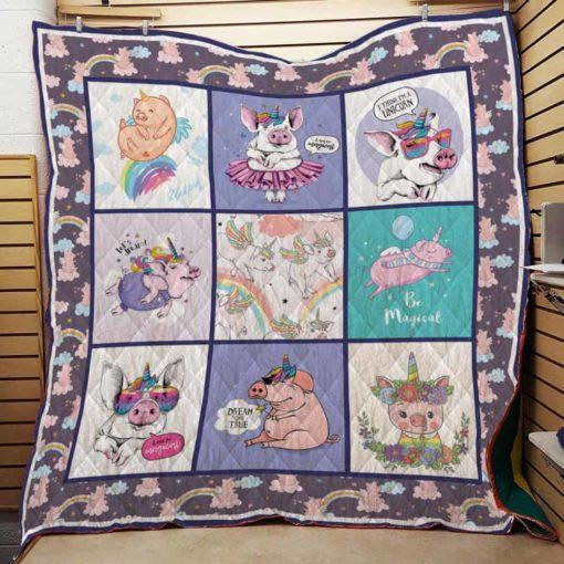 Pig Customize Quilt Blanket Size Single, Twin, Full, Queen, King, Super King  