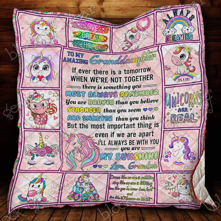 Grandma To Granddaughter, Unicorn 3D Quilt Blanket Size Single, Twin, Full, Queen, King, Super King  