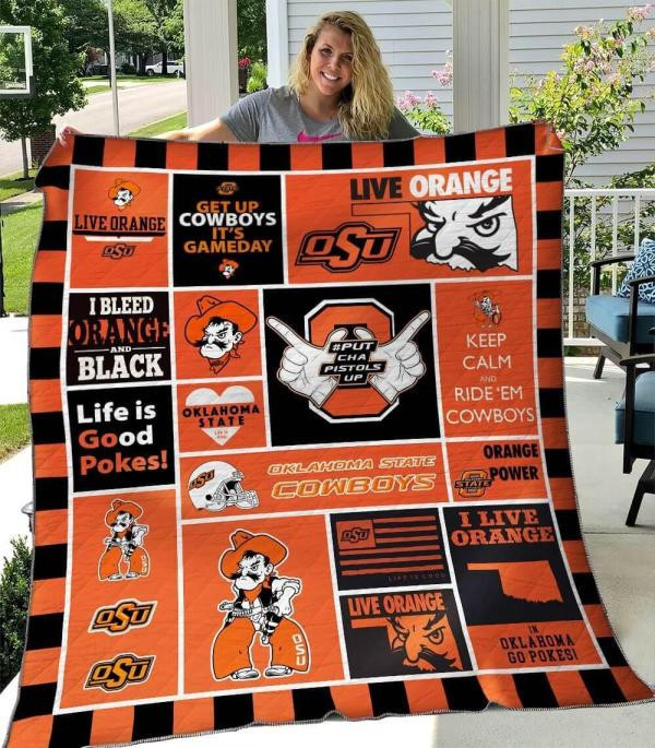 Ncaa Oklahoma State Cowboys 3D Customized Personalized 3D Customized Quilt Blanket Size Single, Twin, Full, Queen, King, Super King   , NCAA Quilt Blanket 