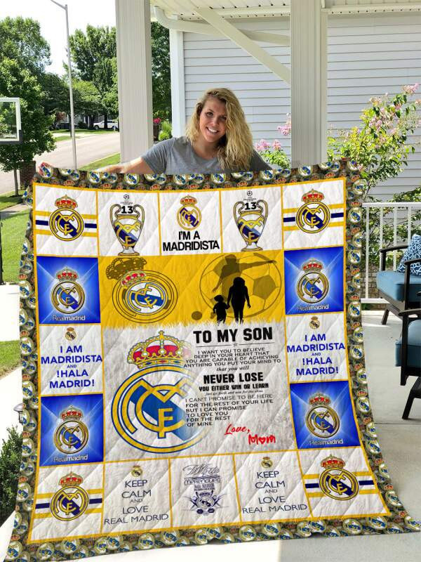 Real Madrid To My Son Love Mom 3D Quilt Blanket Size Single, Twin, Full, Queen, King, Super King  