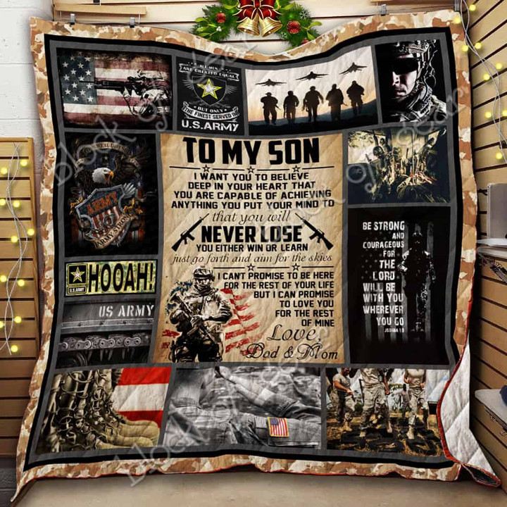 To My Son U.S. Army, Love Dad And Mom 3D Quilt Blanket Size Single, Twin, Full, Queen, King, Super King  