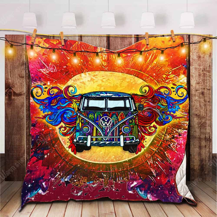 Vw Car Hippie 3D Customized Quilt Blanket Size Single, Twin, Full, Queen, King, Super King  