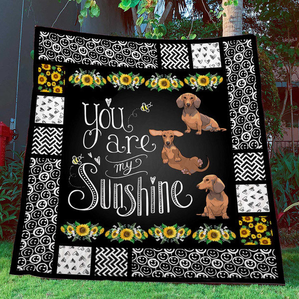 You Are My Sunshine Dachshund 3D Quilt Blanket Size Single, Twin, Full, Queen, King, Super King  