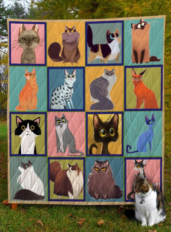 Cat I Love Cats 3D Quilt Blanket Size Single, Twin, Full, Queen, King, Super King  