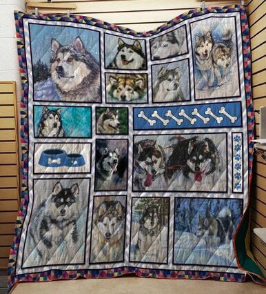 Alaska Dog Alaska With Friends Custom Quilt Qf8104 Quilt Blanket Size Single, Twin, Full, Queen, King, Super King  