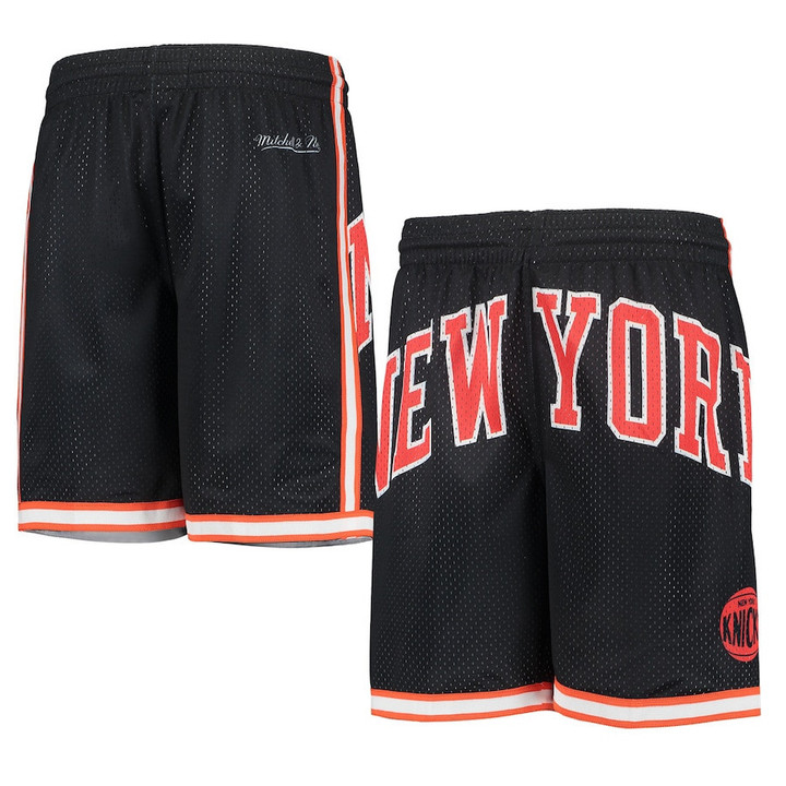 New York Knicks Youth Hardwood Classics Throwback Big Face Mesh Shorts - Black