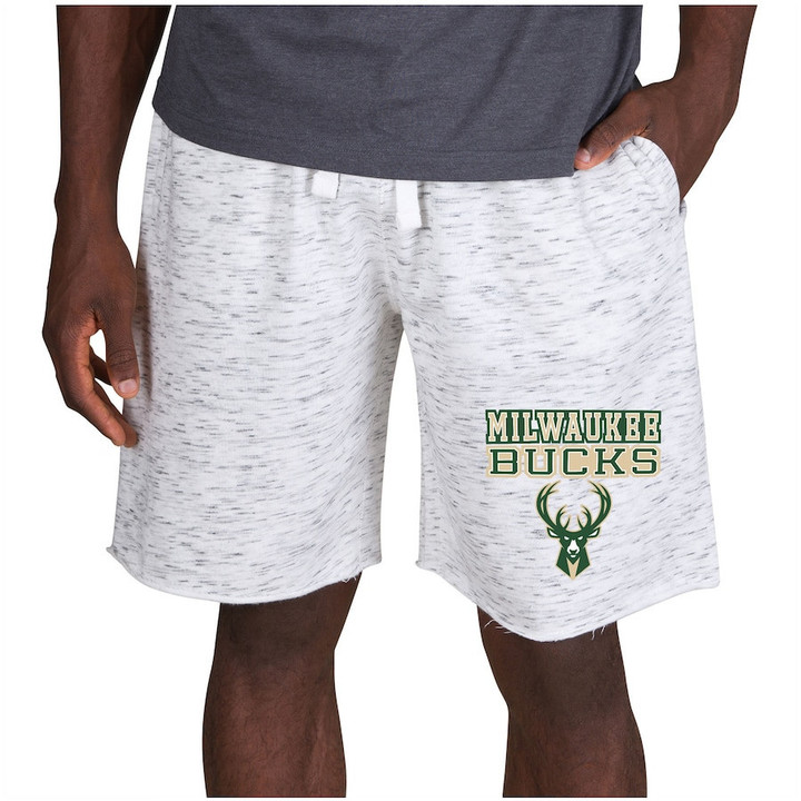 Milwaukee Bucks Concepts Sport Alley Fleece Shorts - White/Charcoal
