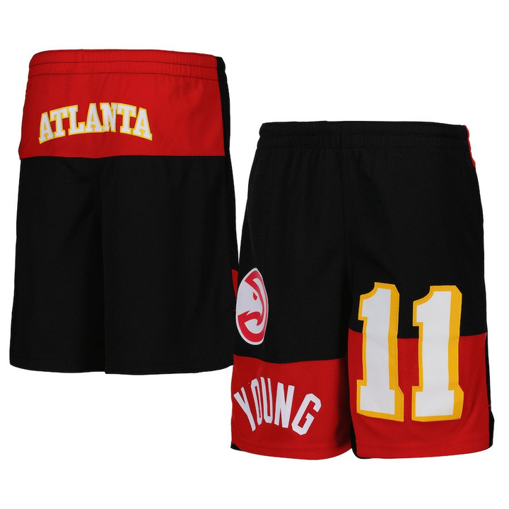 Trae Young Atlanta Hawks Youth Pandemonium Name & Number Shorts - Black