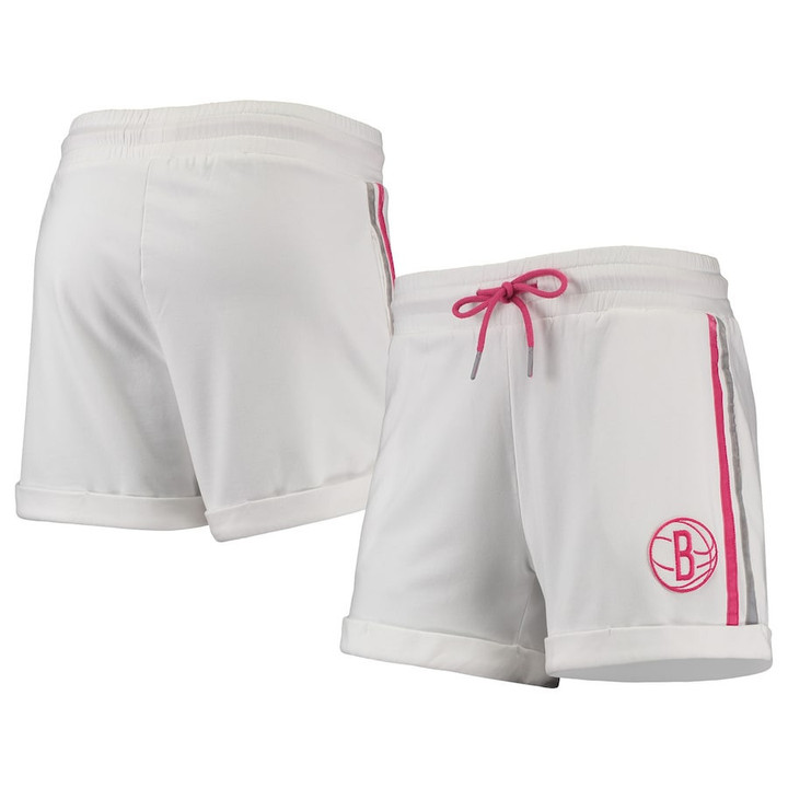 Brooklyn Nets Lusso Women's Melody Cuffed Tri-Blend Shorts - White/Pink