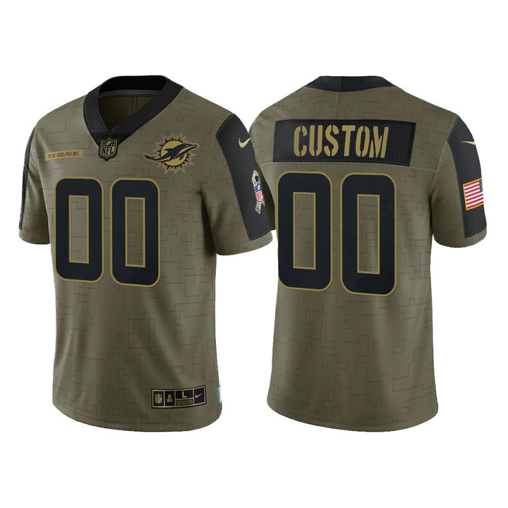 Custom Nfl Jersey, Custom Miami Dolphins 2021 Salute To Service Limited Jersey - Olive - Mens